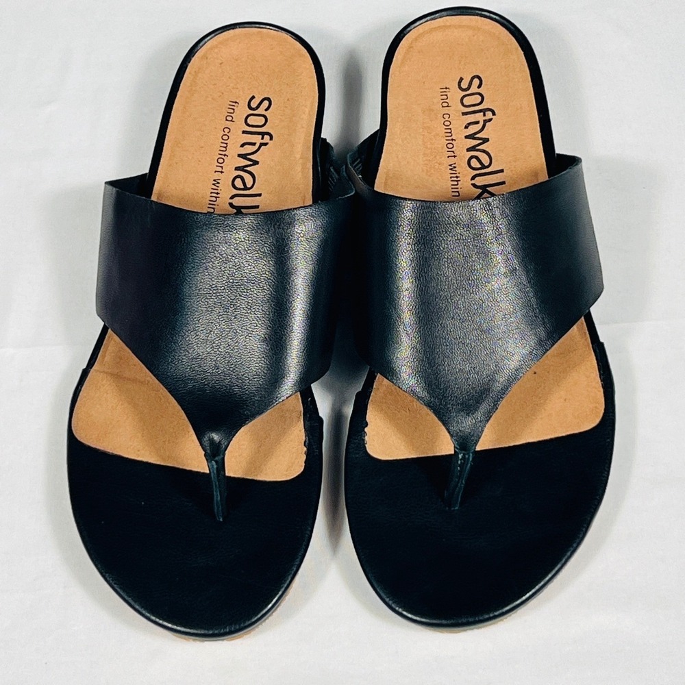 SoftWalk Womens Black Leather‎ Thong Sandals Slides S2306-001 Size 7N Narrow